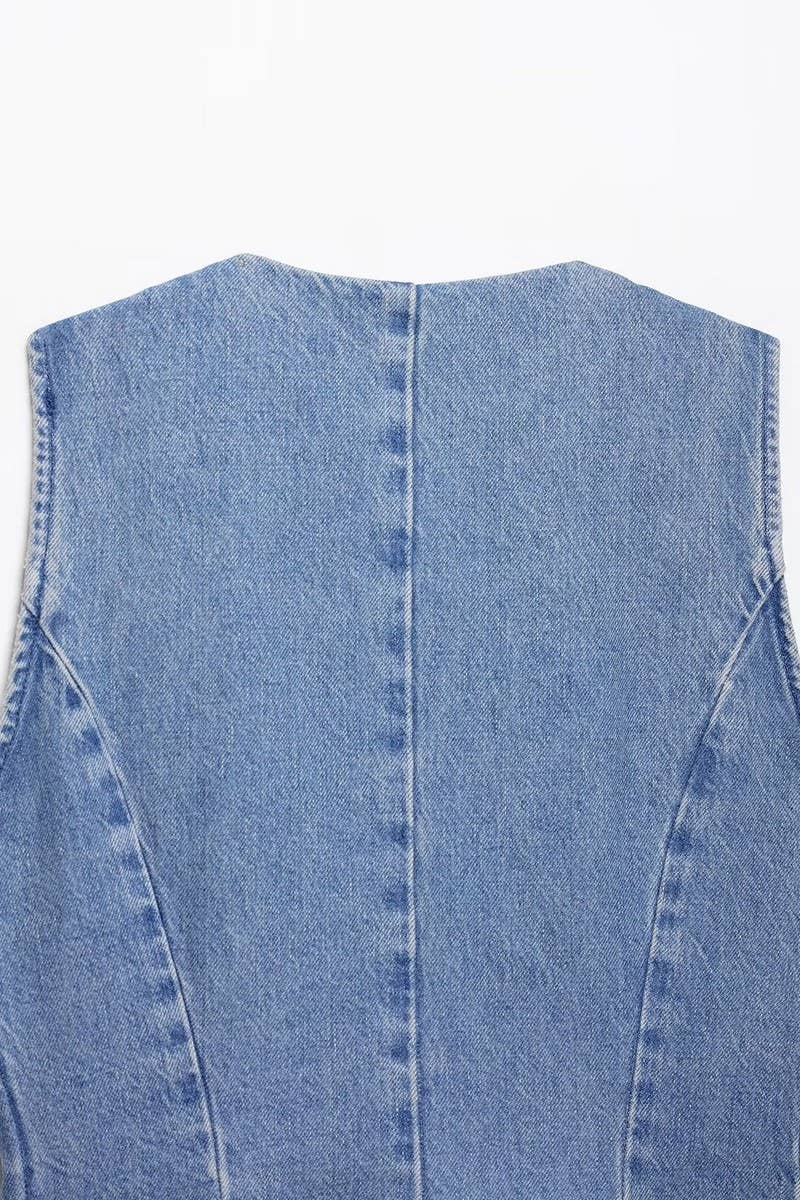 CWSBSSL0145_FASHION DENIM VEST + STRAIGHT PANTS SET