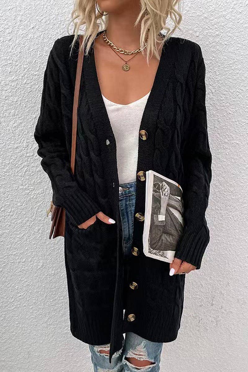 CWOCAL00832_SINGLE-BREASTED CASUAL KNITTED CARDIGAN JACKET