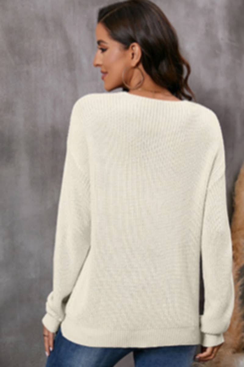 CWOSWL6706_WINTER SOLID COLOR V-NECK LONG-SLEEVED SWEATER
