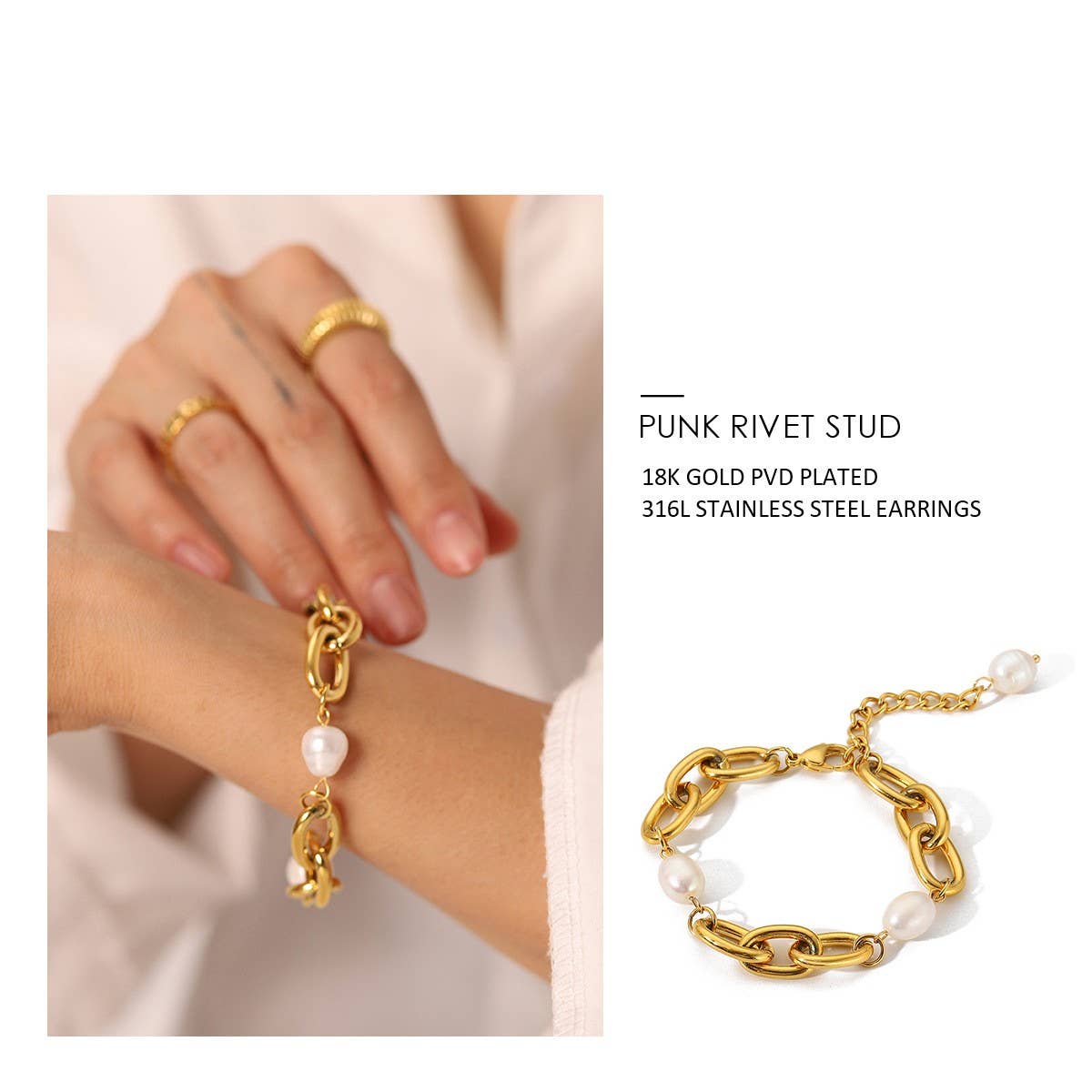 French Vintage Freshwater Pearl Cuban Bracelet