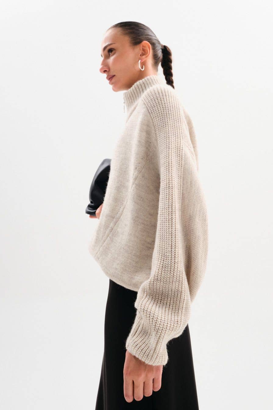 Casual fashion loose half-zipper knitted sweater