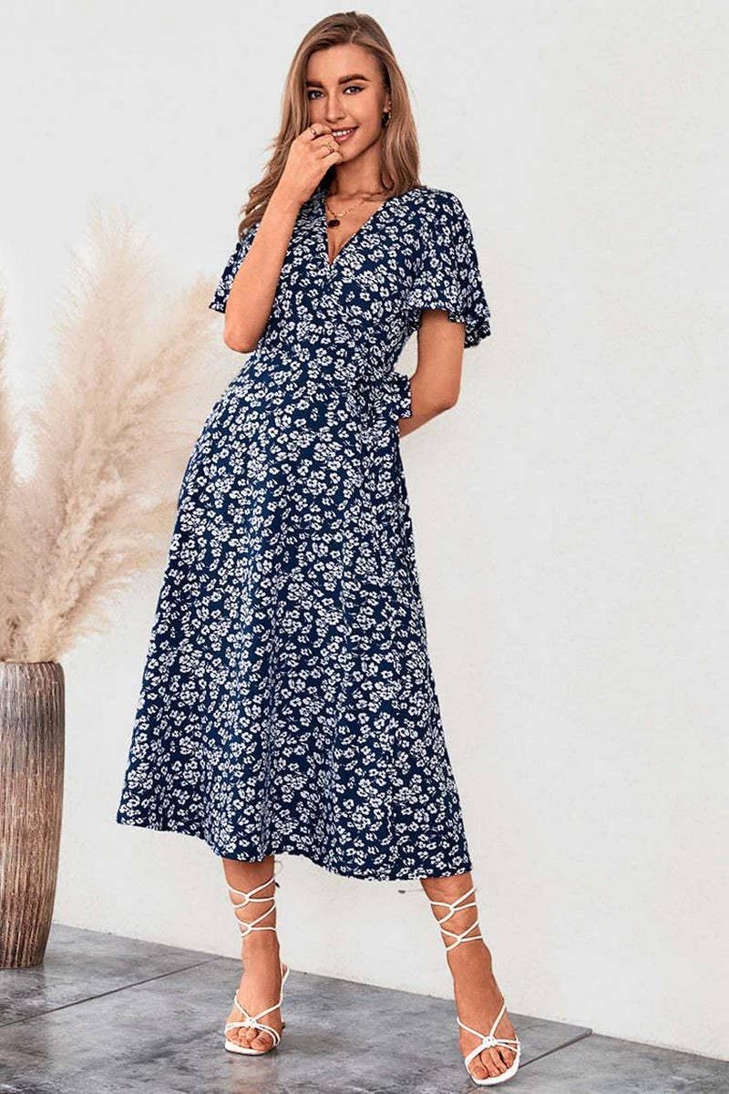 CWDMD4130_PRINTED V-NECK TIE HIGH WAIST MIDI DRESS