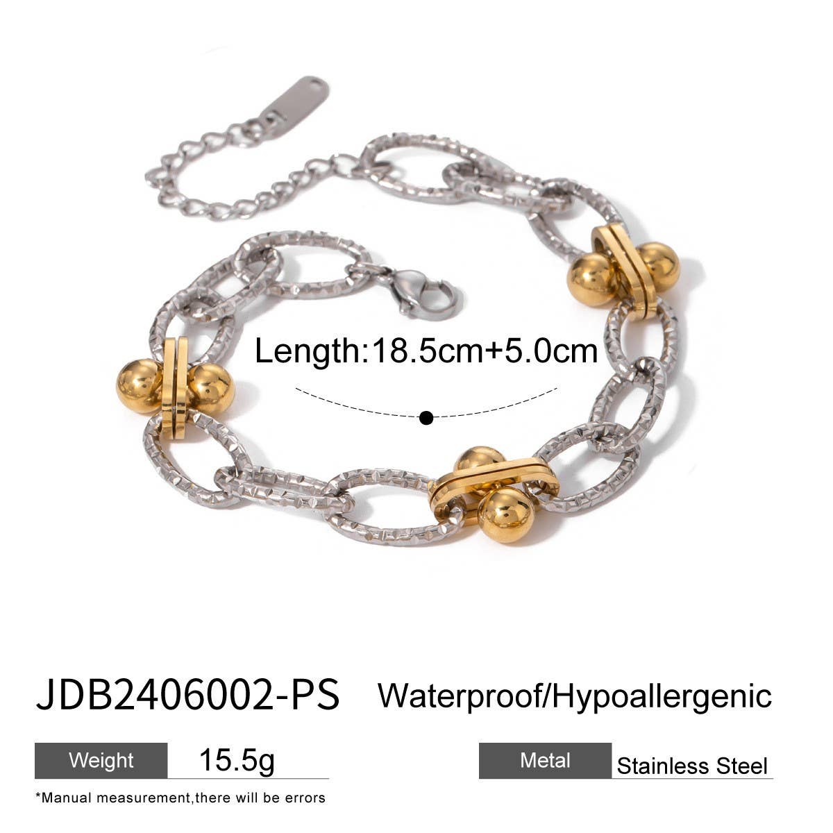 Zircon & Pearl Chain Bracelet in Stainless Steel_CWAJE4658