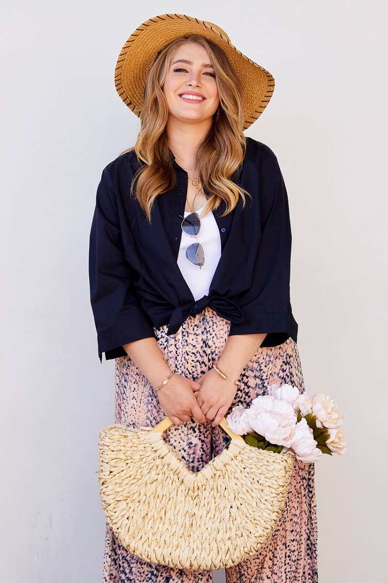 CWTSTL709_3/4 Sleeve Button Down Collar Shirt Blouse