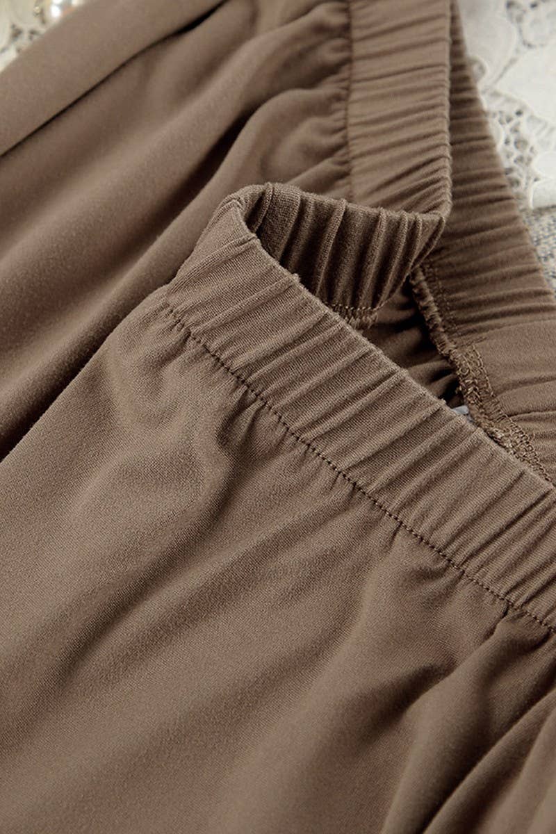 CWSPJ0322_KNITTED V-NECK LONG-SLEEVED TROUSERS PAJAMA SET