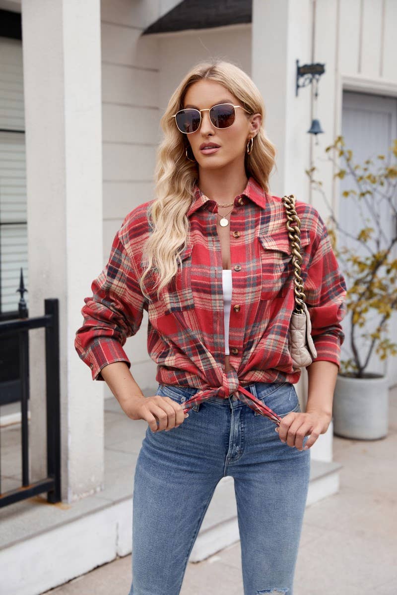 CWTSTL1693_LOOSE PLAID LONG SLEEVE POCKET SHIRT