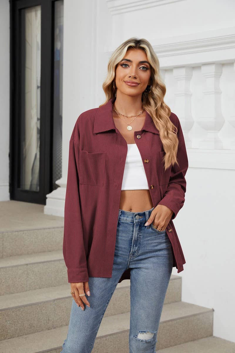 CWOBL0187_COLLAR POCKET COLLAR SOLID COLOR SPLICING SHIRT