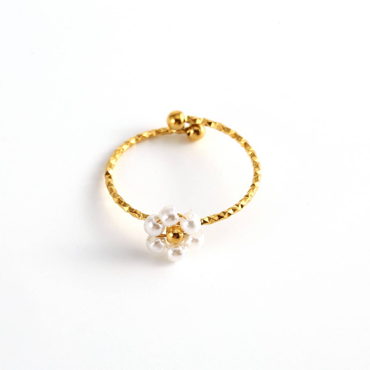 Adjustable Steel Ring with Gem Flower Design_CWMM8934