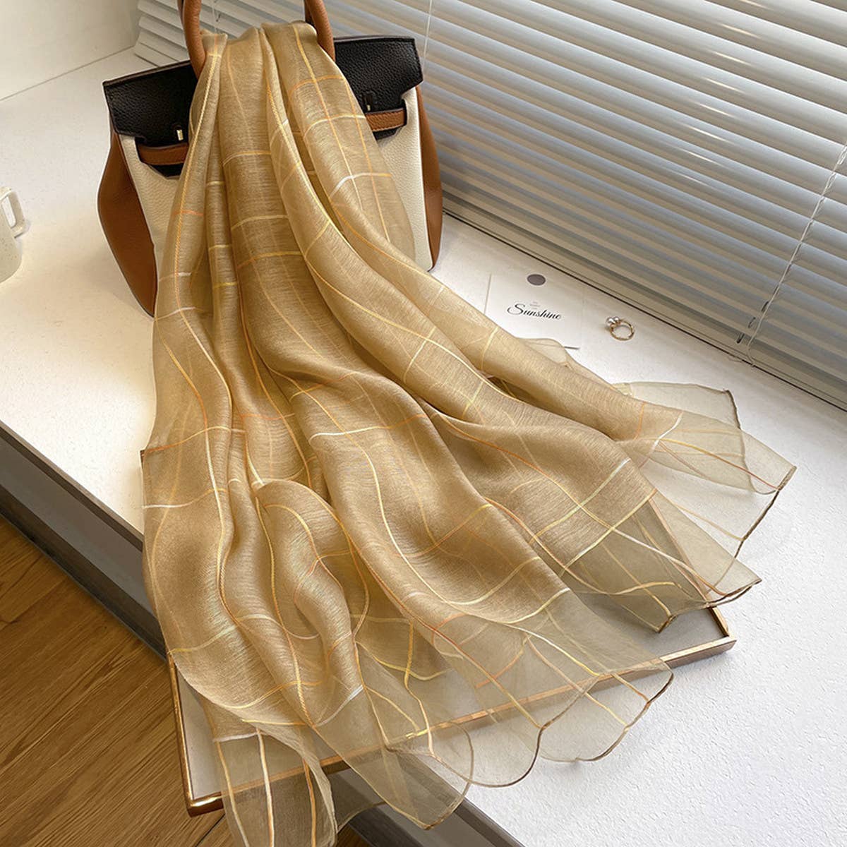 Minimal Stripe Silk Wool Scarf ? Lightweight Shawl