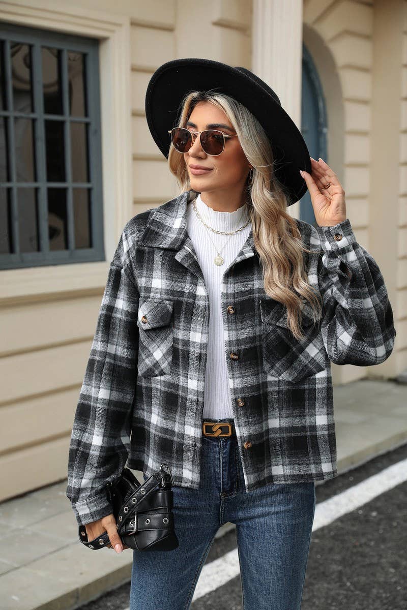 CWOCO0490_LAPEL PLAID BUTTON LONG-SLEEVED WOOLEN COAT