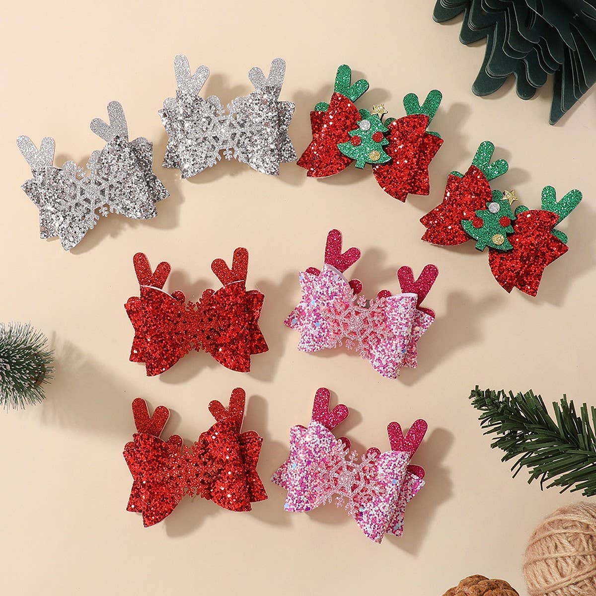 Christmas Antler Bow Clip for Kids Party