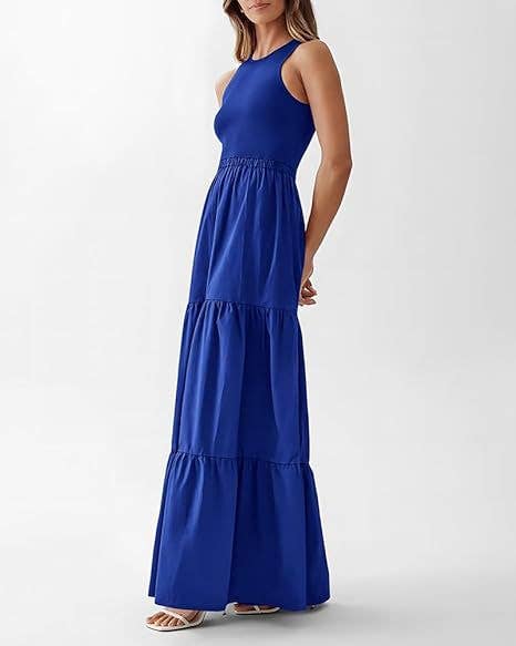 Crew-neck patchwork pit strip vest dress