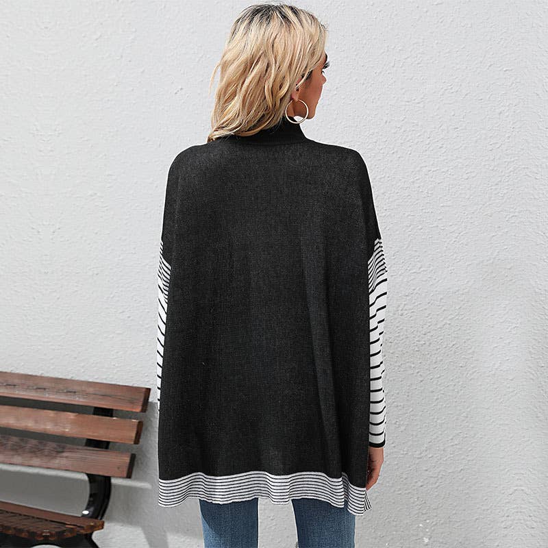 BAT-SLEEVED STRIPED HALF-TURTLENECK KNITWEAR
