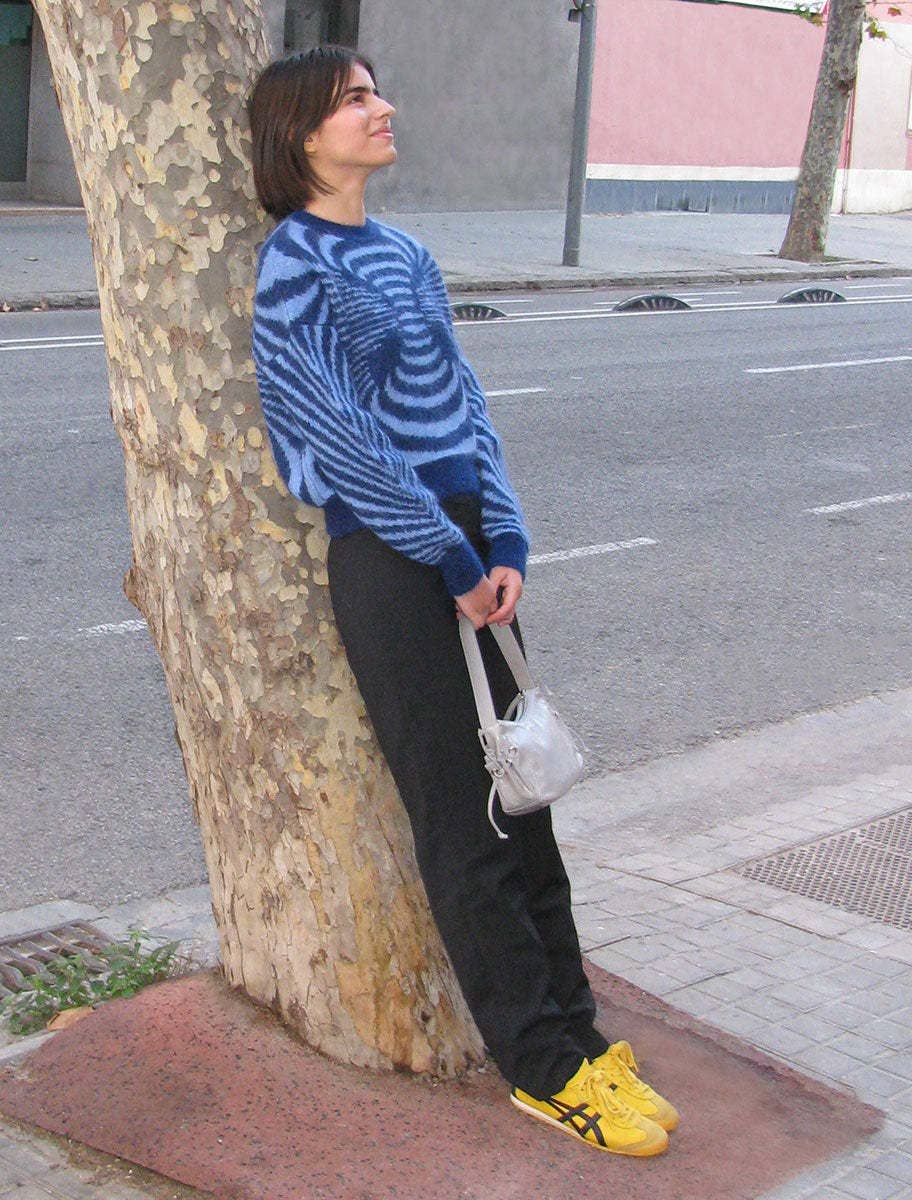 CREW-NECK STRIPED LONG-SLEEVED SHORT SWEATE