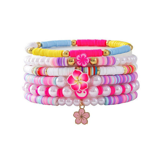 COLORFUL POLYMER CLAY FLOWER SHELL BRACELET SET