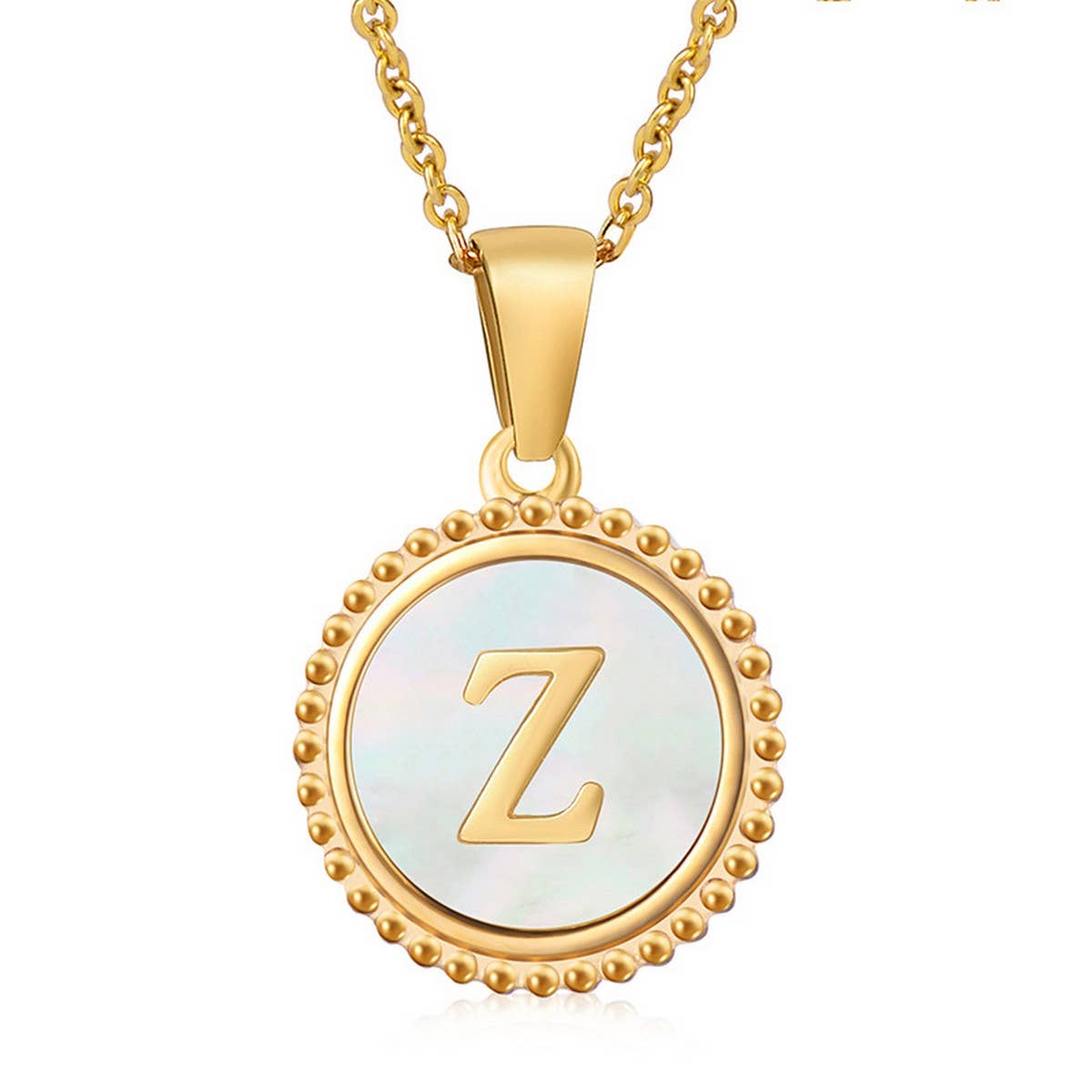 CWAJE1940_Simple Round White Shell Letter Necklace