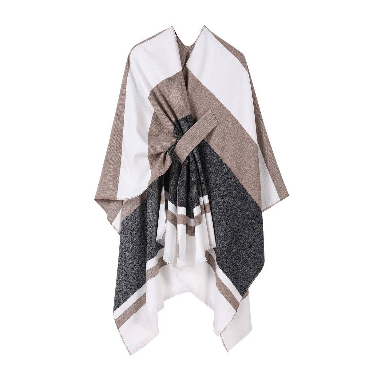 COLORBLOCKED AND BARRED CAPE WITH OUTER CAPE