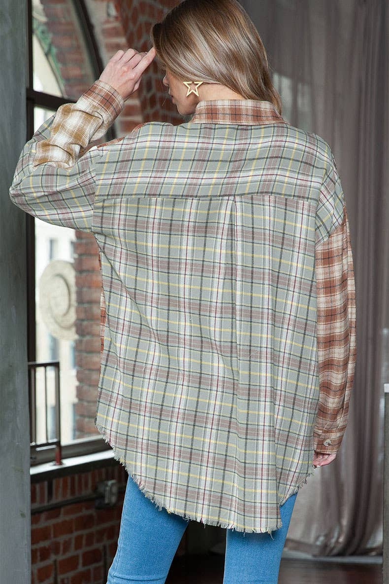CASUAL PLAID PRINT COLLARED LONG-SLEEVED SHIRT