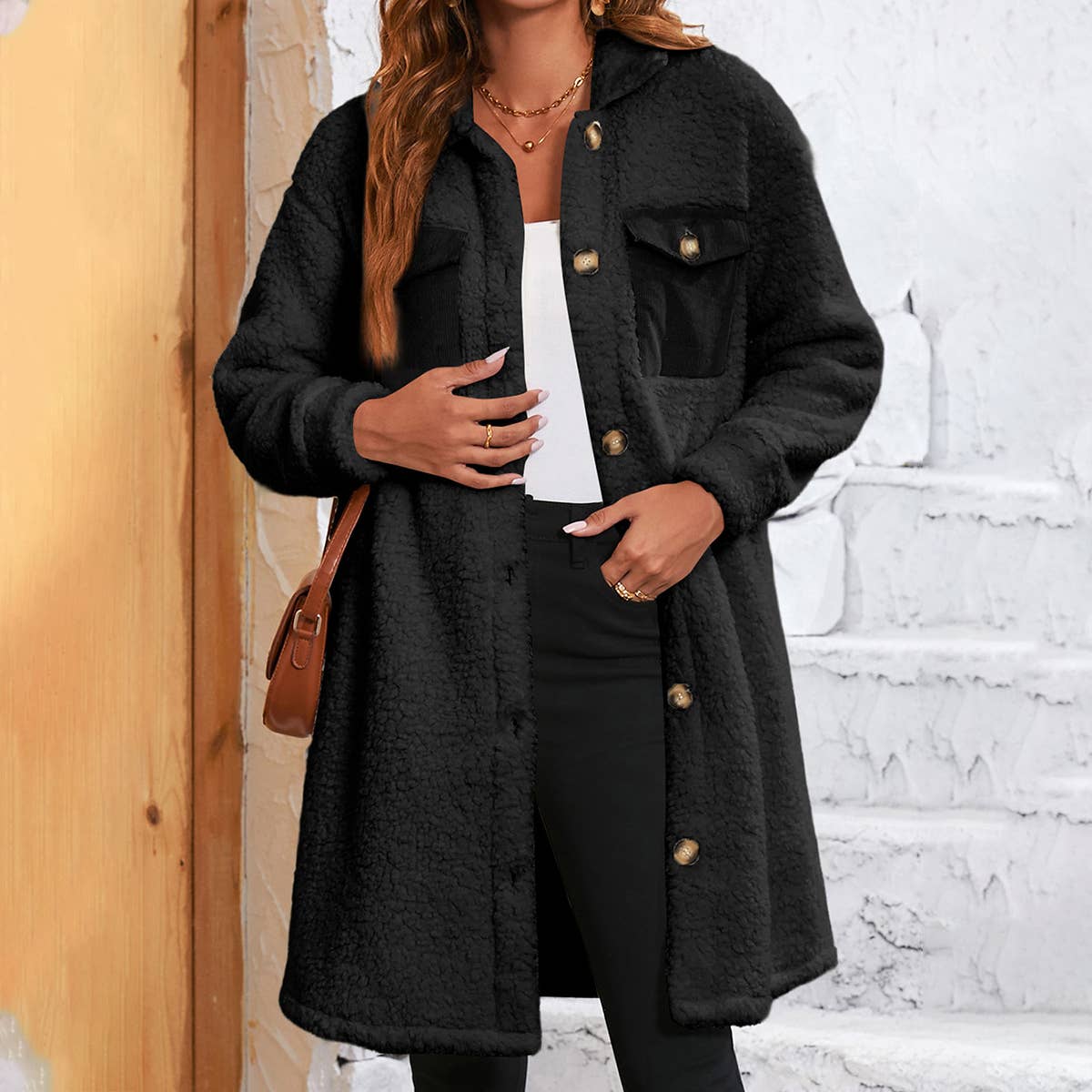 CASUAL LAMB FLEECE WARM MID-LENGTH JACKET LADY