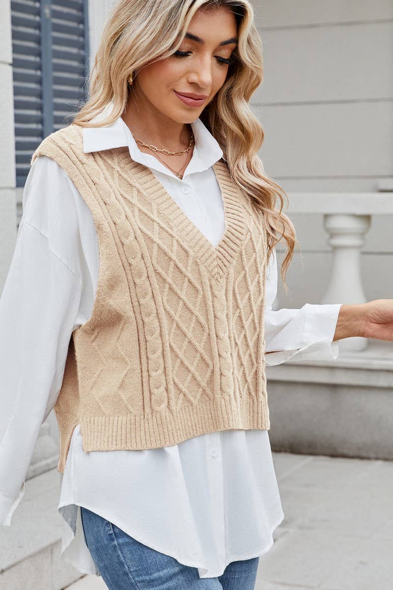 CWOV00138_SOLID COLOR V-NECK LOOSE VEST SWEATER