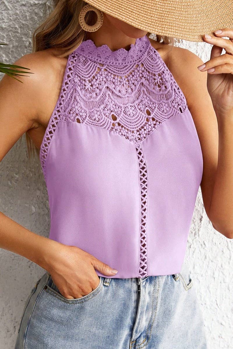 CWTTSL0332_SUMMER NEW FASHION HOLLOW LACE VEST TOP