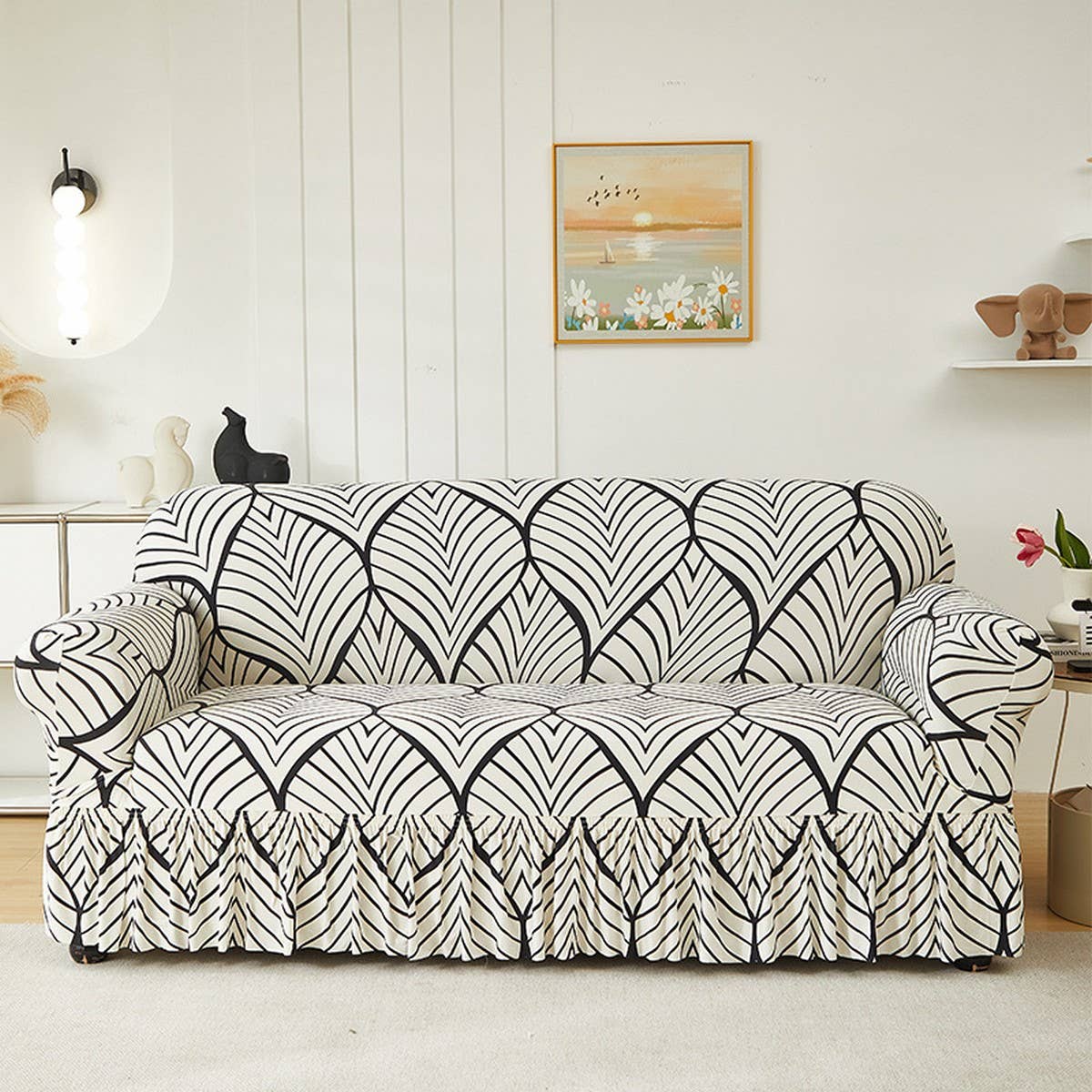 Floral Skirted Sofa Cover, Stretch & Full Fit