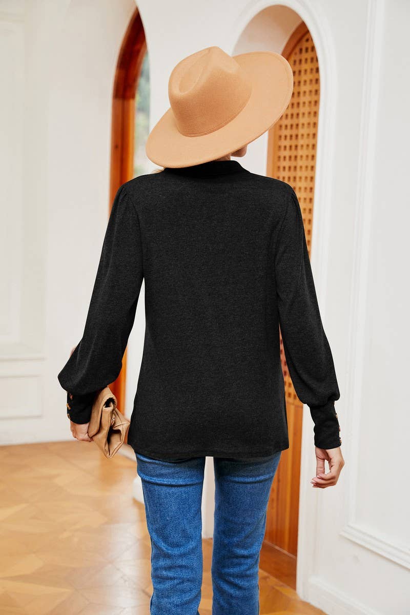 CWTBLL2398_SOLID COLOR POLO NECK LONG SLEEVE BUTTON PULLOVER