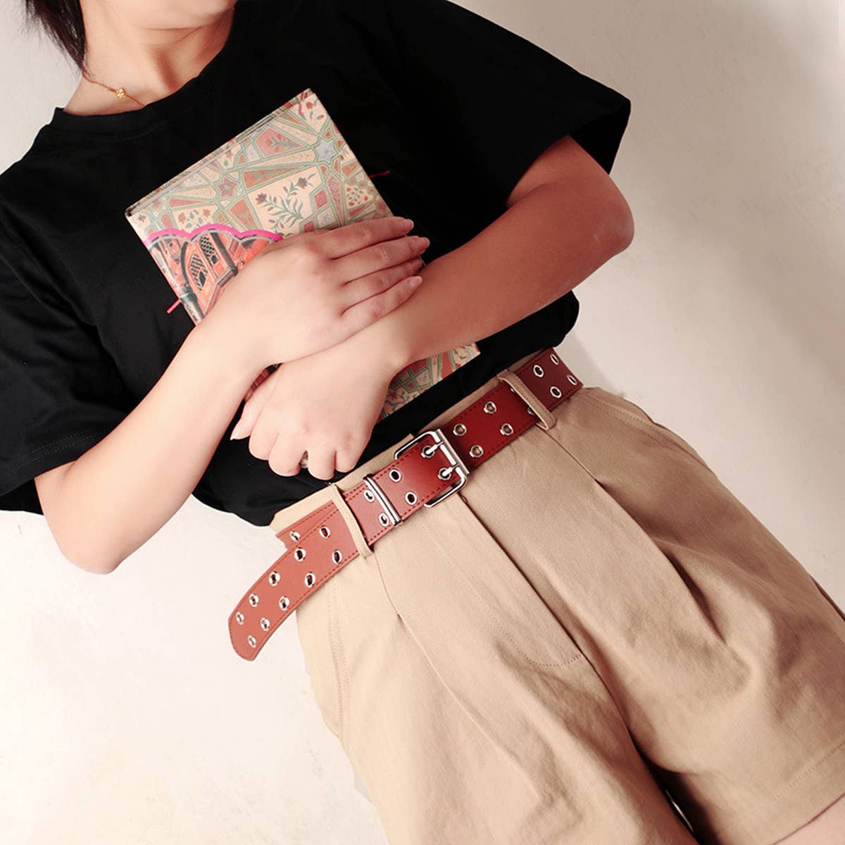 CWABE0936_DOUBLE ROW EYELET HOLLOW NEW PUNK STYLE BELT