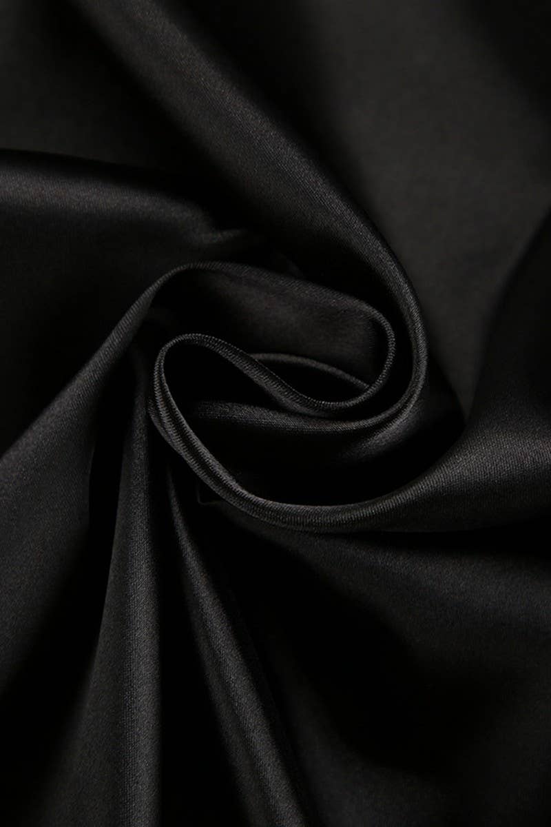 CWSPJ0238_BLACK SATIN PATCHWORK SPOTTED LACE NIGHTGOWN