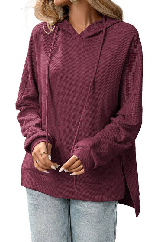 CWOHOL00603_WAFFLE KNIT PULLOVER LONG SLEEVE HOODIE