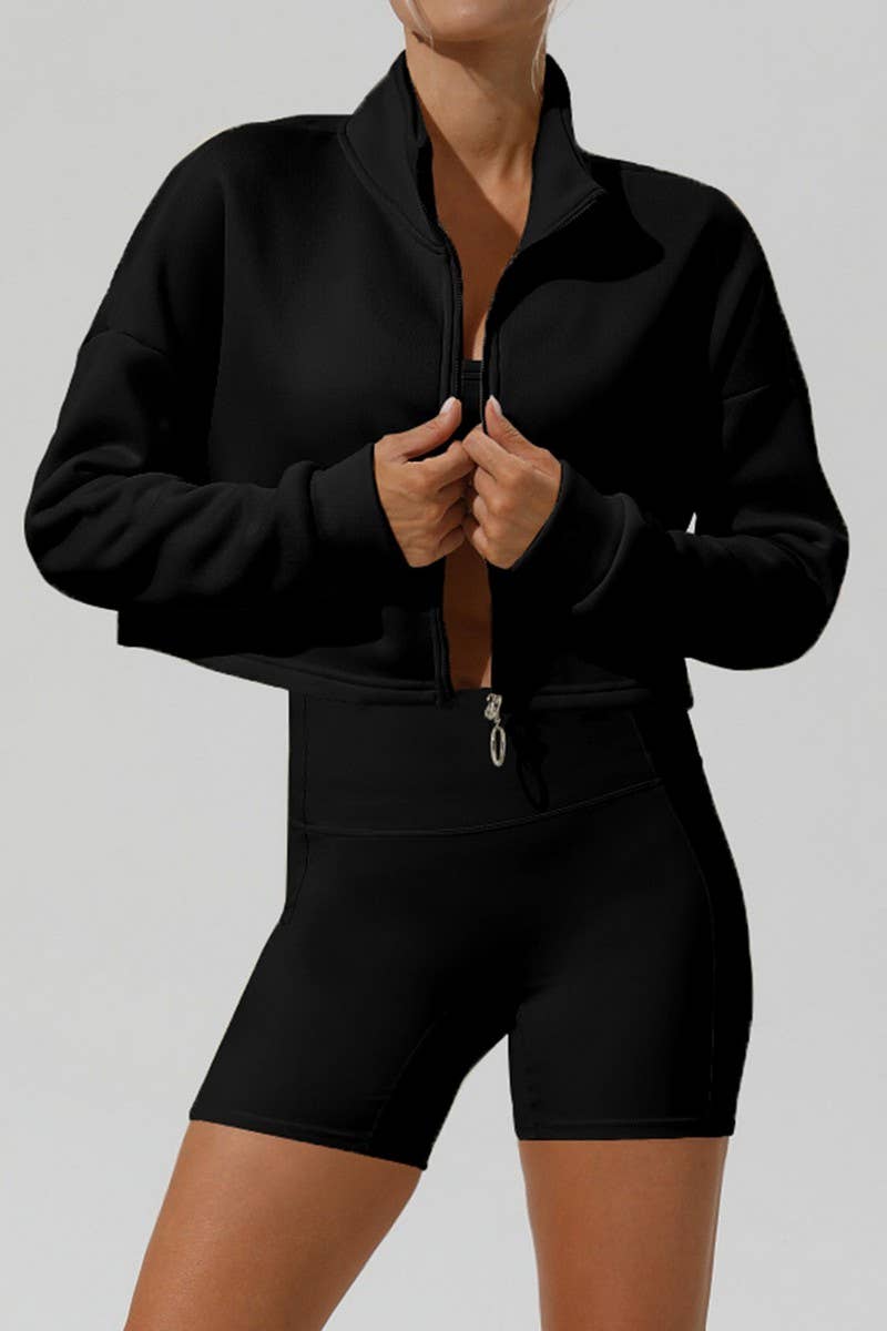 CWOJA1764_AUTUMN AND WINTER STAND COLLAR LOOSE ZIPPER JACKET