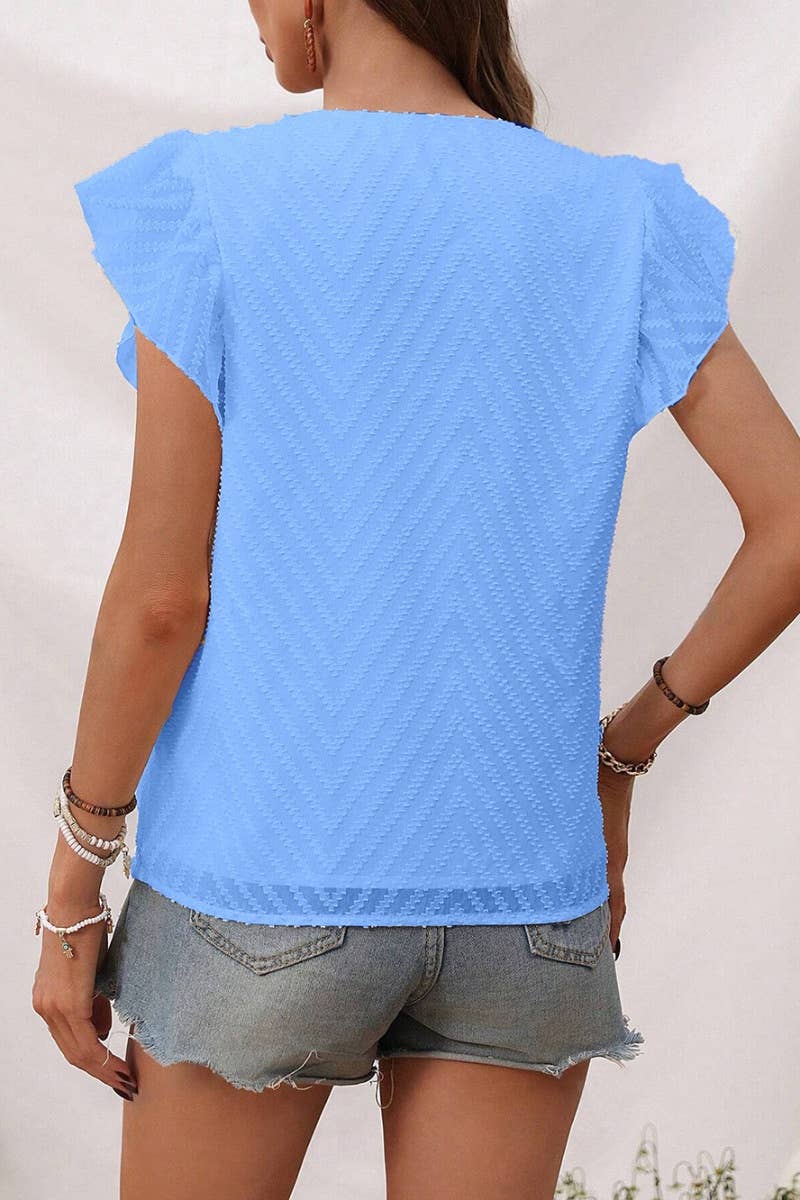 CWTBLSL0246_WOMEN'S CHIFFON V-NECK JACQUARD SLEEVELESS TOP