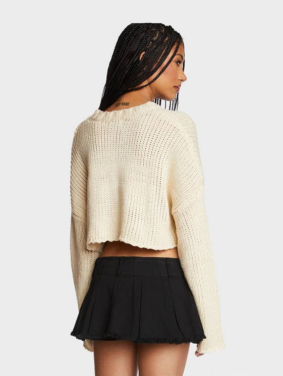FIVE STAR PATTERN CROP NECK KNIT SWEATER