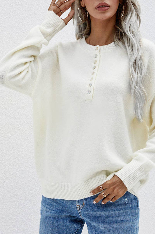 CWTTL1071  Loose V Neck Button Tops Pullover Sweater