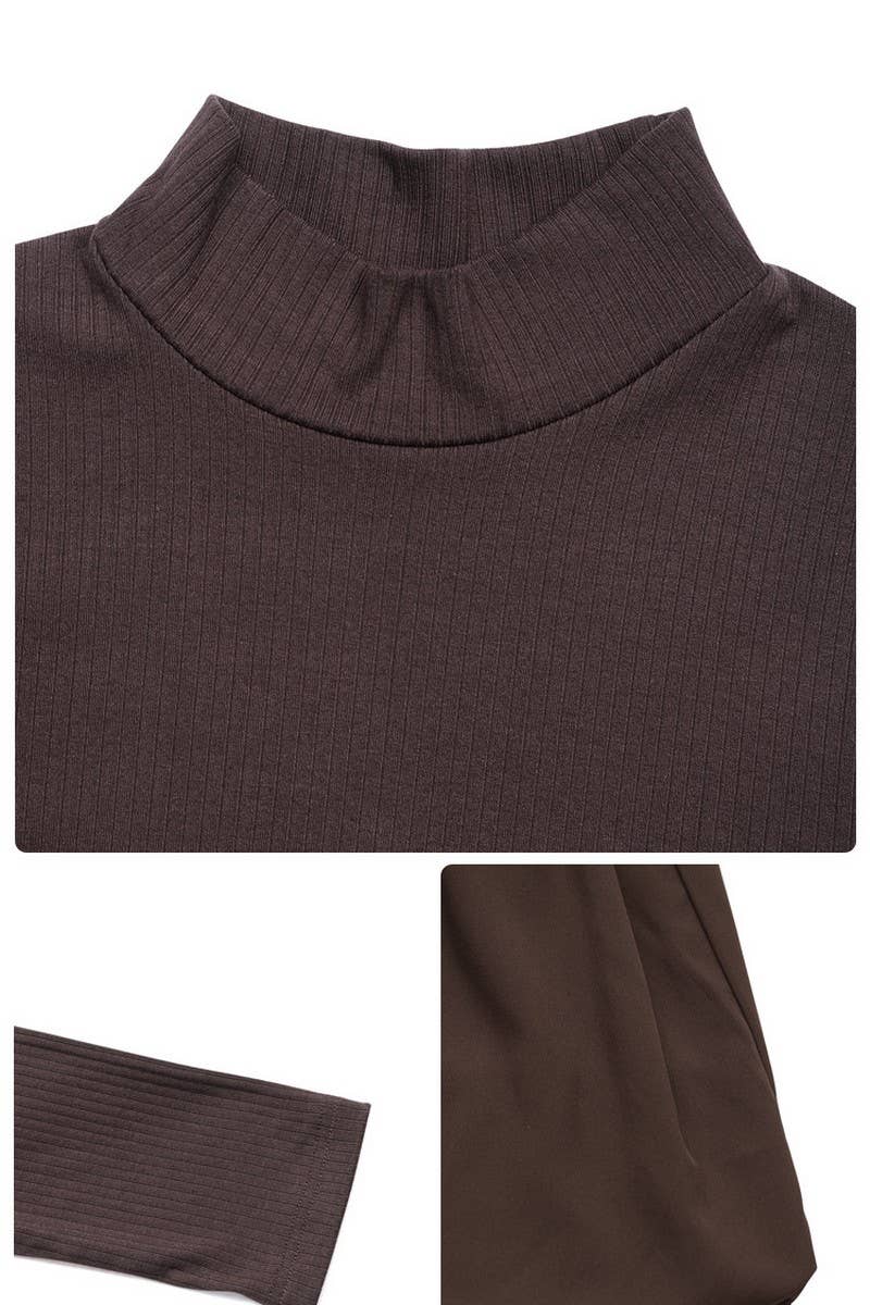 CWDSD10584_SLIM FIT TURTLENECK SOLID LONG SLEEVE PUFF DRESS