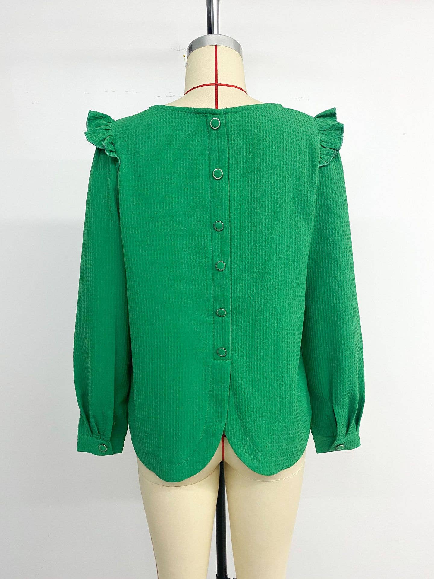 Casual style ruffled solid color texture shirt