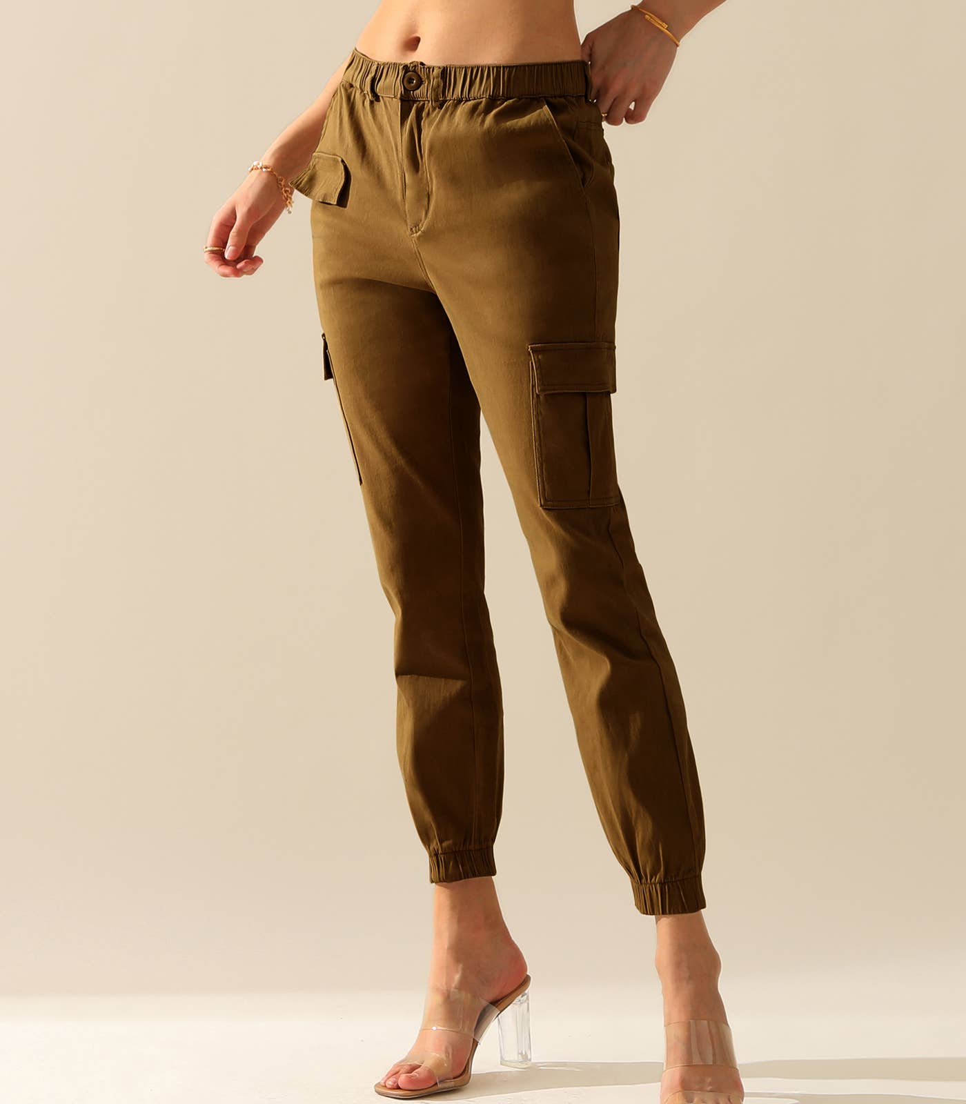 CWBLP400_Elastic Waist Cargo Pants Cotton Cargo Work Pants