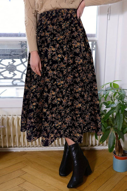 CWBLS0446_LADIES ELEGANT COMMUTER PLEATED FLORAL SKIRT