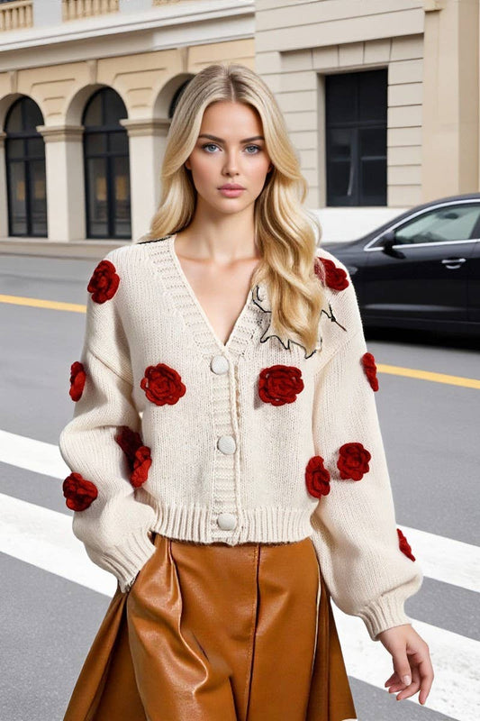 CWOSWL07082_LOOSE V-NECK BUTTON-DOWN KNITTED CARDIGAN