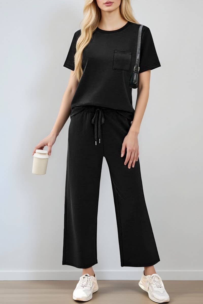 CWSS01301_SUMMER SHORT-SLEEVED WIDE-LEG PANTS CASUAL SUIT