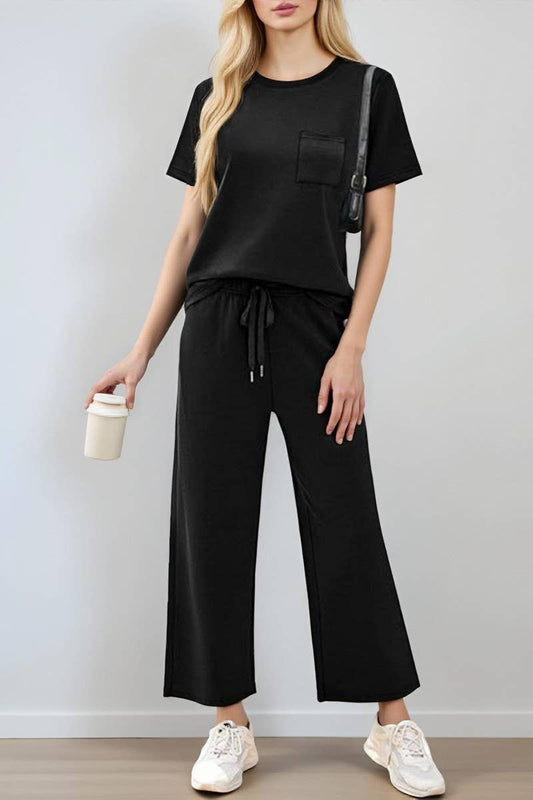 CWSS01301_SUMMER SHORT-SLEEVED WIDE-LEG PANTS CASUAL SUIT