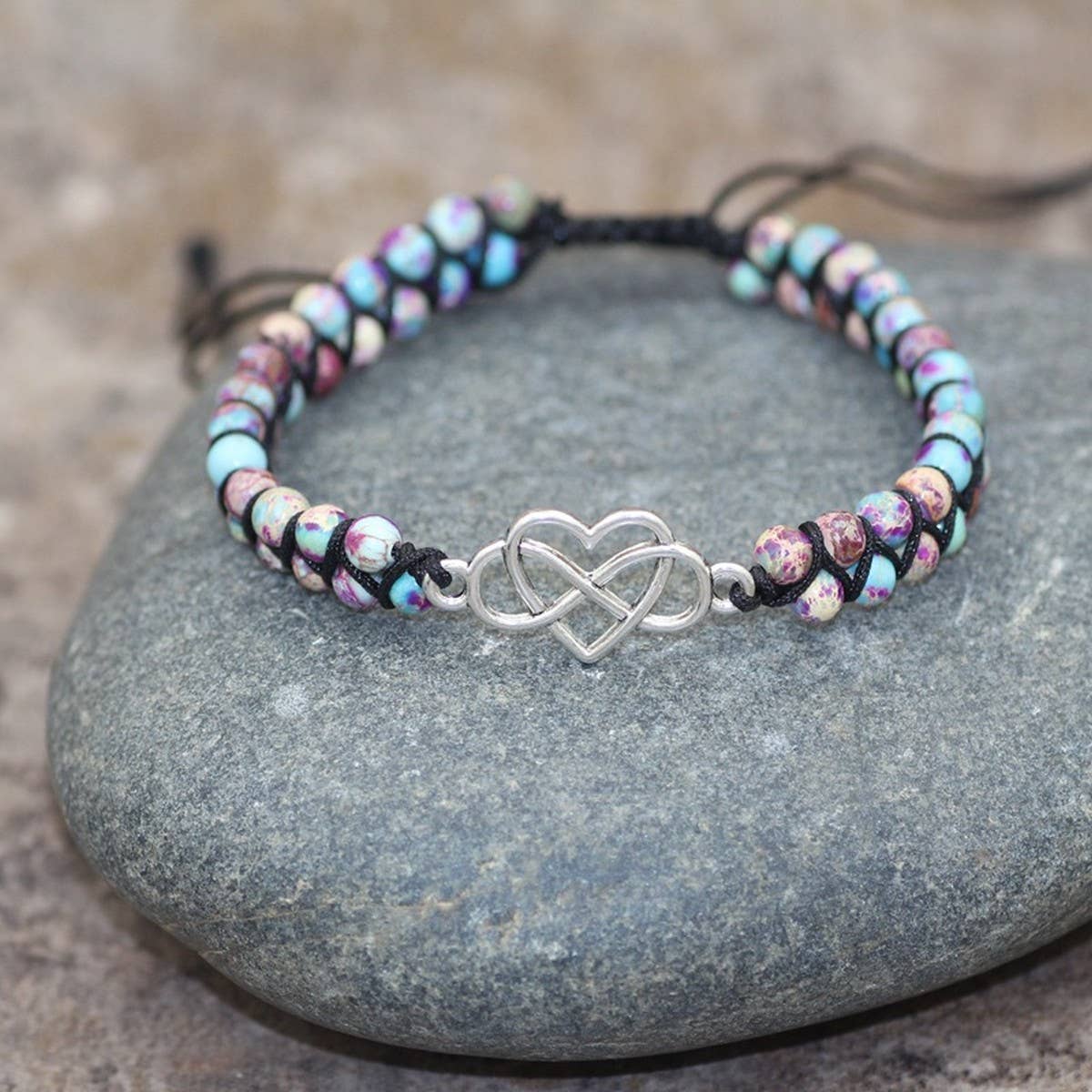 TREE SHAPED PENDANT NATURAL STONE WOVEN BRACELET