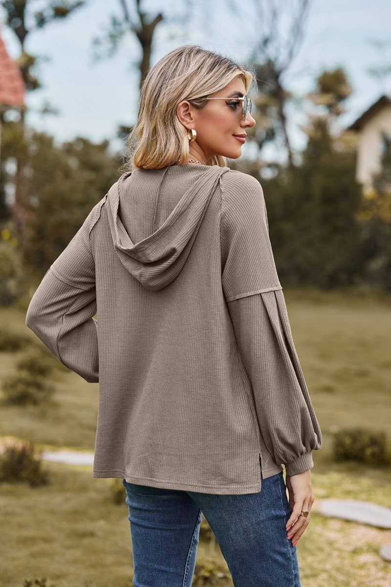 CWOHOL1095_NEW HOODED BUTTON LOOSE LONG-SLEEVED SWEATSHIRT