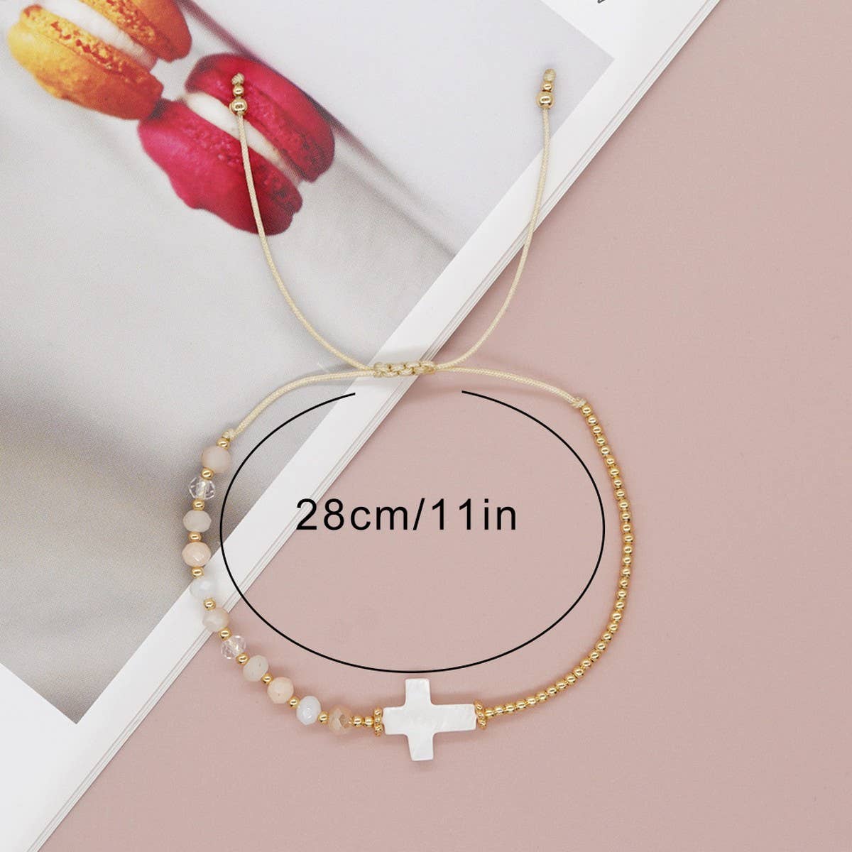 BOHEMIAN SHELL CROSS CRYSTAL COPPER BEAD BRACELET_CWAB4632