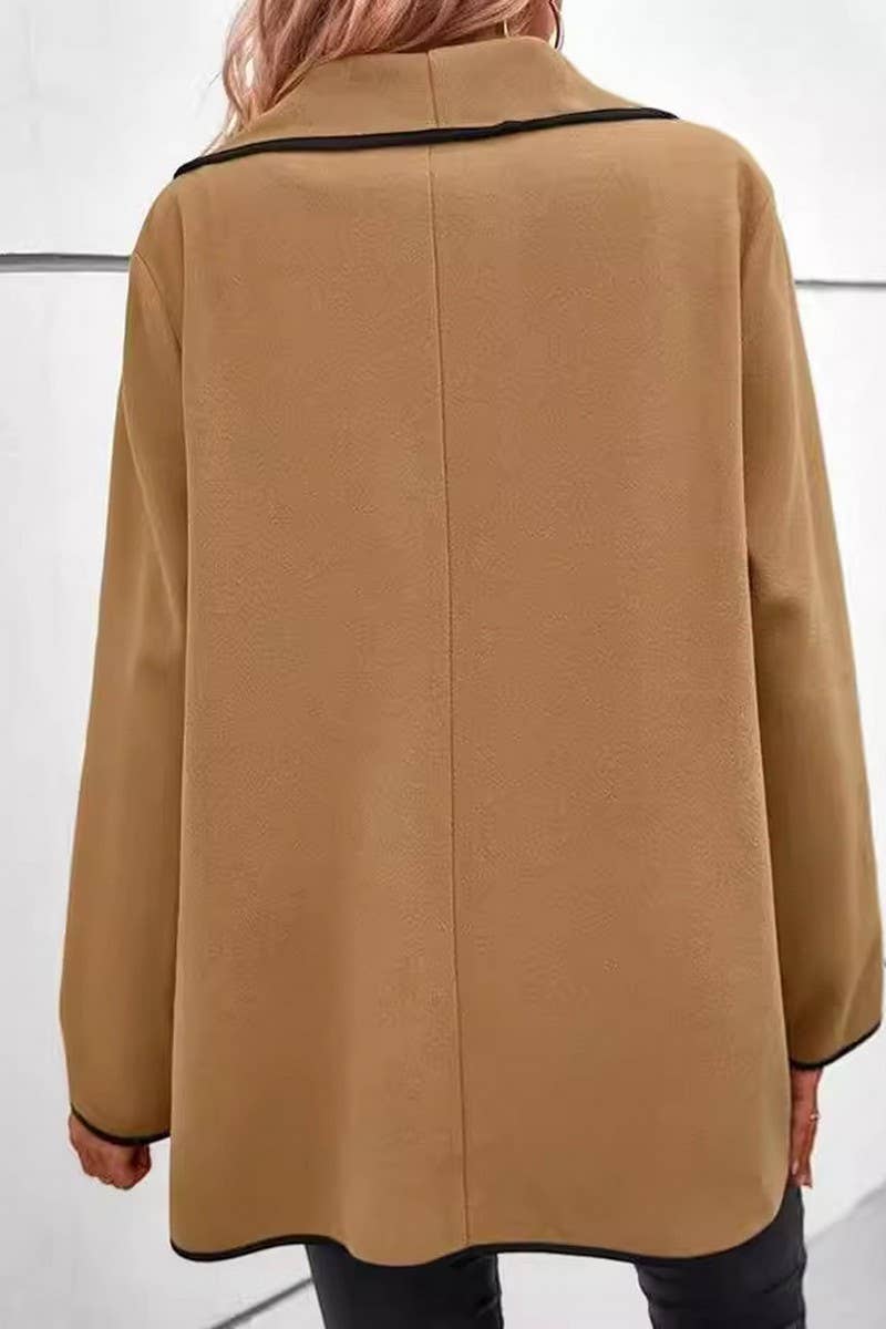 CWOCO1050_LAPEL LONG-SLEEVED SOLID COLOR WOOLEN COAT