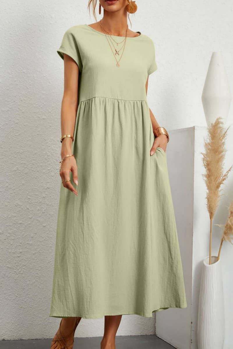 CWDMD5451_SOLID COLOR SLEEVELESS LOOSE POCKET DRESS