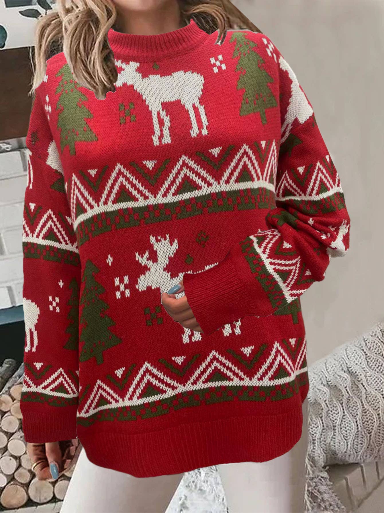 Christmas knitted round-neck pullover sweater
