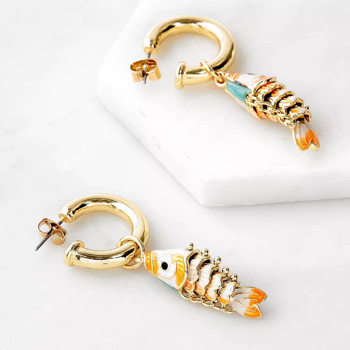 Ocean Coral Fish Shell Earrings Stainless Steel_CWAJE4981
