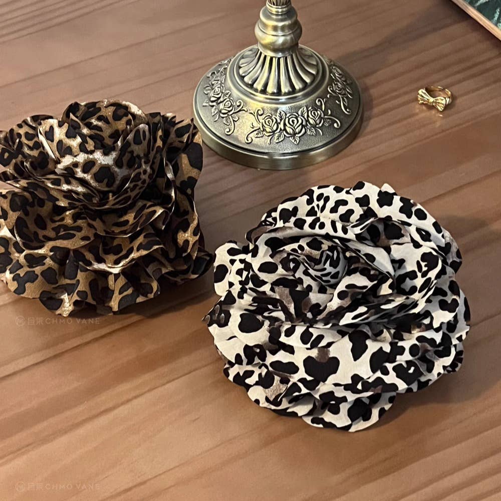 DESIGN LEOPARD PRINT FLOWER FULL BACK HAIR CLIP