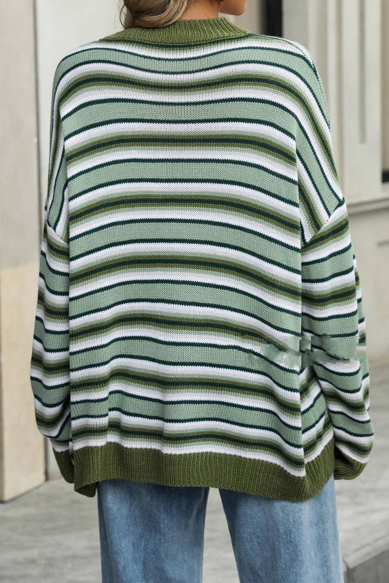 CWOSWL6504_WINTER STRIPED LONG-SLEEVED BAGGY SWEATER